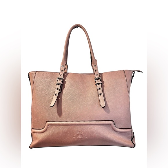 Ease Gave Laptop Tote Bag 15.6” Multi Pockets Padded Leather Mauve Handbag - Picture 2 of 10